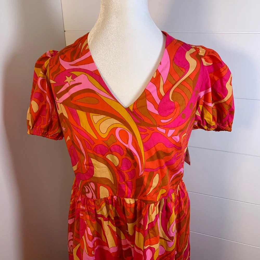 NWT 1. State Maxi Dress Cutout Back Pink Orange Retro P
Puff Sleeve Women L Boho - Picture 3 of 13